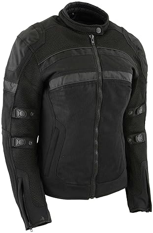MILWAUKEE LEATHER MPL2775 WOMENS BLACK ARMORED TEXTILE MOTORCYCLE JACKET WITH REMOVABLE LINER