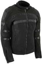 MILWAUKEE LEATHER MPL2775 WOMENS BLACK ARMORED TEXTILE MOTORCYCLE JACKET WITH REMOVABLE LINER