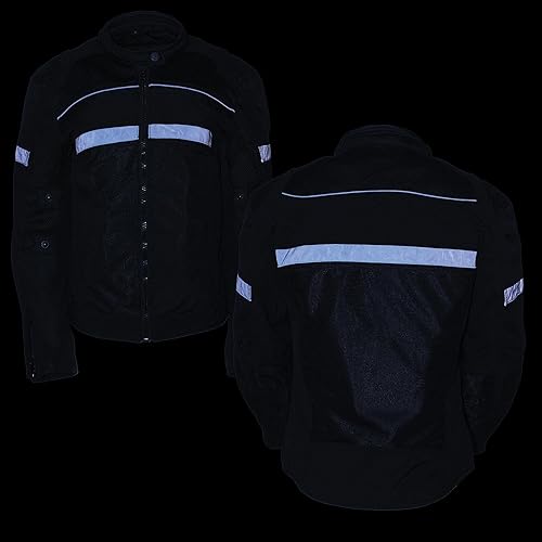 MILWAUKEE LEATHER MPL2775 WOMENS BLACK ARMORED TEXTILE MOTORCYCLE JACKET WITH REMOVABLE LINER