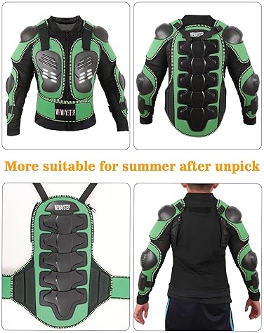 WEWAYSTEP KIDS MOTORCYCLE JACKET WITH MOTOCROSS SPINE CHEST PROTECTOR ARMOR, KNEE SHIN GUARDS GEAR
