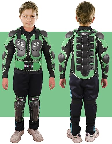 WEWAYSTEP KIDS MOTORCYCLE JACKET WITH MOTOCROSS SPINE CHEST PROTECTOR ARMOR, KNEE SHIN GUARDS GEAR