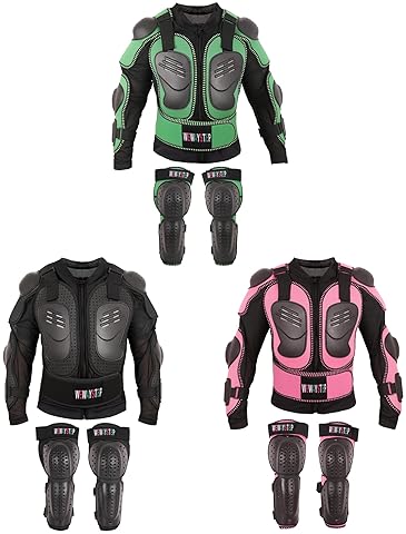 WEWAYSTEP KIDS MOTORCYCLE JACKET WITH MOTOCROSS SPINE CHEST PROTECTOR ARMOR, KNEE SHIN GUARDS GEAR