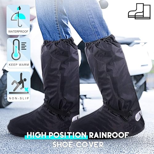 HILITCHI BLACK WATERPROOF RAIN SUIT FOR MEN MOTORCYCLE RAINGEAR WITH BOOT COVERS, US 10-11