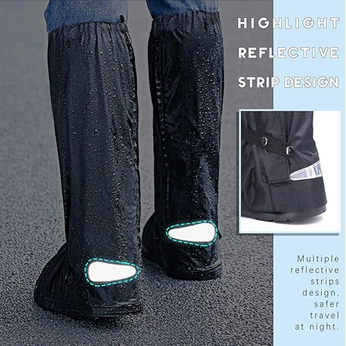 HILITCHI BLACK WATERPROOF RAIN SUIT FOR MEN MOTORCYCLE RAINGEAR WITH BOOT COVERS, US 10-11