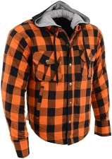 MILWAUKEE LEATHER MENS HOODED FLANNEL MOTORCYCLE SHIRT WITH CE ARMOR ARAMID REINFORCEMENT XL