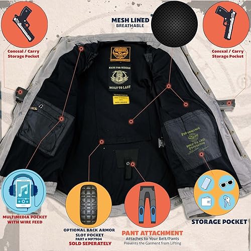 MILWAUKEE LEATHER MENS HOODED FLANNEL MOTORCYCLE SHIRT WITH CE ARMOR ARAMID REINFORCEMENT XL