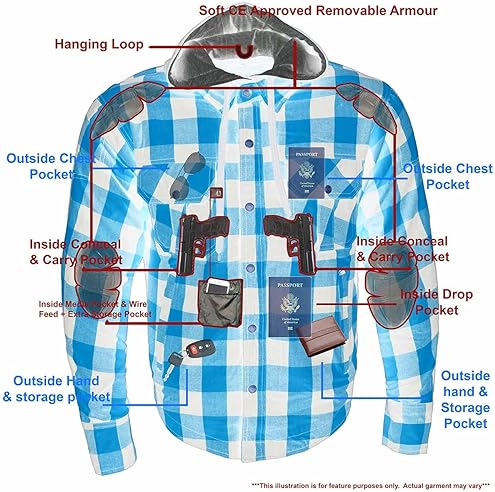 MILWAUKEE LEATHER MENS HOODED FLANNEL MOTORCYCLE SHIRT WITH CE ARMOR ARAMID REINFORCEMENT XL