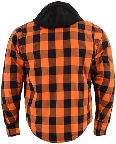 MILWAUKEE LEATHER MENS HOODED FLANNEL MOTORCYCLE SHIRT WITH CE ARMOR ARAMID REINFORCEMENT XL