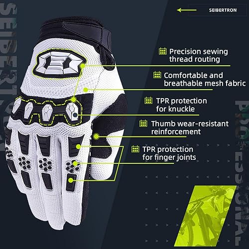 SEIBERTRON FULL FINGER OFF-ROAD BMX MTB MOTORCYCLE RACING GLOVES WITH TOUCHSCREEN FOR MEN WOMEN