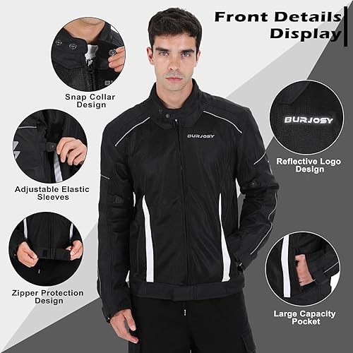 BURJOSY MEN S SUMMER MESH MOTORCYCLE JACKET LIGHTWEIGHT, BREATHABLE, REFLECTIVE BIKER RIDING GEAR