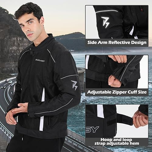 BURJOSY MEN S SUMMER MESH MOTORCYCLE JACKET LIGHTWEIGHT, BREATHABLE, REFLECTIVE BIKER RIDING GEAR