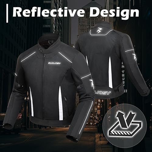 BURJOSY MEN S SUMMER MESH MOTORCYCLE JACKET LIGHTWEIGHT, BREATHABLE, REFLECTIVE BIKER RIDING GEAR