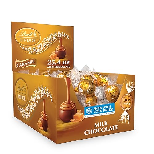 LINDT LINDOR CARAMEL MILK CHOCOLATE TRUFFLES, SMOOTH MELTING CENTER, 25.4 OZ, 60 COUNT