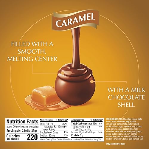 LINDT LINDOR CARAMEL MILK CHOCOLATE TRUFFLES, SMOOTH MELTING CENTER, 25.4 OZ, 60 COUNT