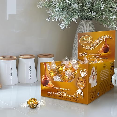 LINDT LINDOR CARAMEL MILK CHOCOLATE TRUFFLES, SMOOTH MELTING CENTER, 25.4 OZ, 60 COUNT