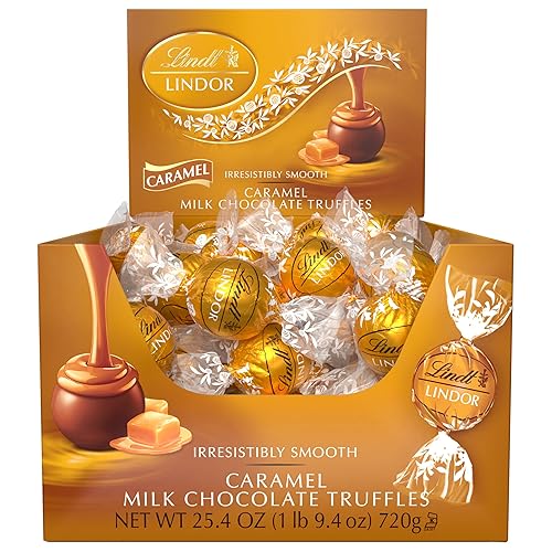 LINDT LINDOR CARAMEL MILK CHOCOLATE TRUFFLES, SMOOTH MELTING CENTER, 25.4 OZ, 60 COUNT