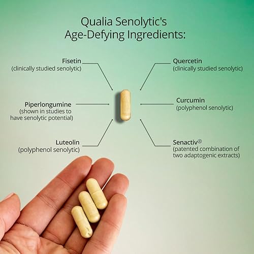 QUALIA SENOLYTIC SUPPLEMENT WITH FISETIN, QUERCETIN PIPERLONGUMIN ANTI-AGING CELL REPAIR, 1 MONTH
