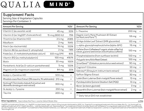 QUALIA MIND BRAIN SUPPLEMENT BOOST FOCUS, ENERGY CLARITY 32 INGREDIENTS 3-WEEK SUPPLY
