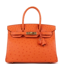 HERMèS BIRKIN 30 TANGERINE OSTRICH GOLD HARDWARE