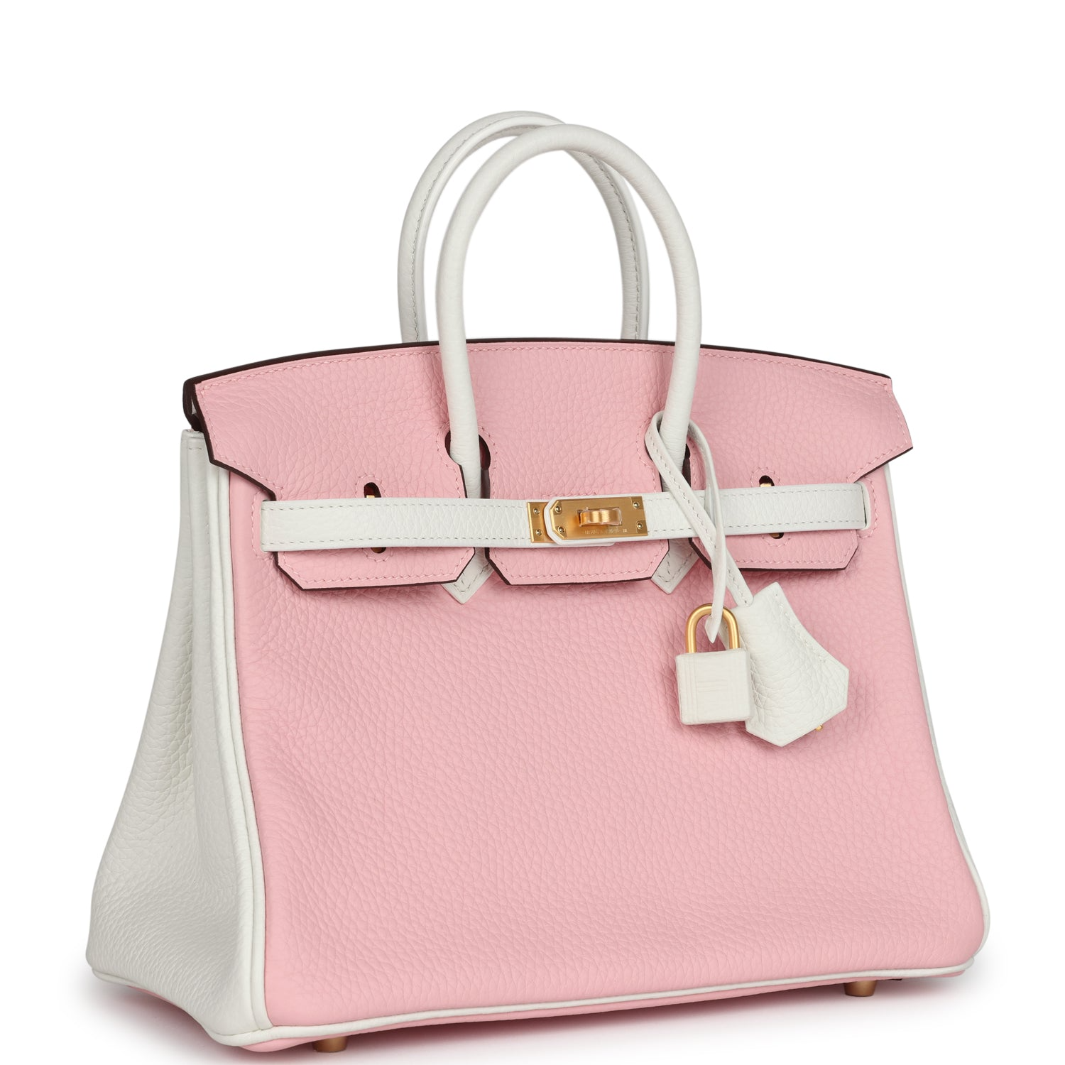 HERMèS SPECIAL ORDER (HSS) BIRKIN 25 ROSE SAKURA AND WHITE CLEMENCE BRUSHED GOLD HARDWARE
