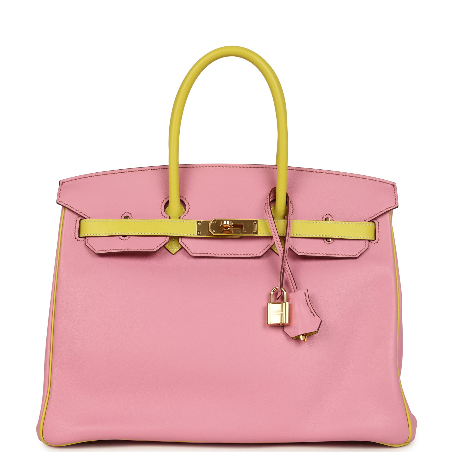 HERMèS SPECIAL ORDER (HSS) BIRKIN 35 5P BUBBLEGUM AND LIME SWIFT GOLD HARDWARE