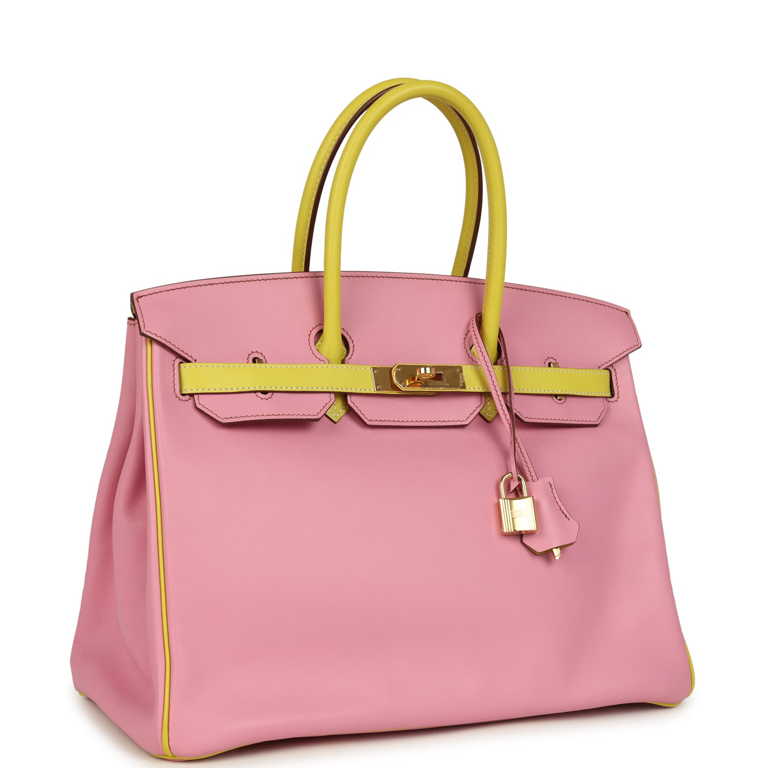 HERMèS SPECIAL ORDER (HSS) BIRKIN 35 5P BUBBLEGUM AND LIME SWIFT GOLD HARDWARE