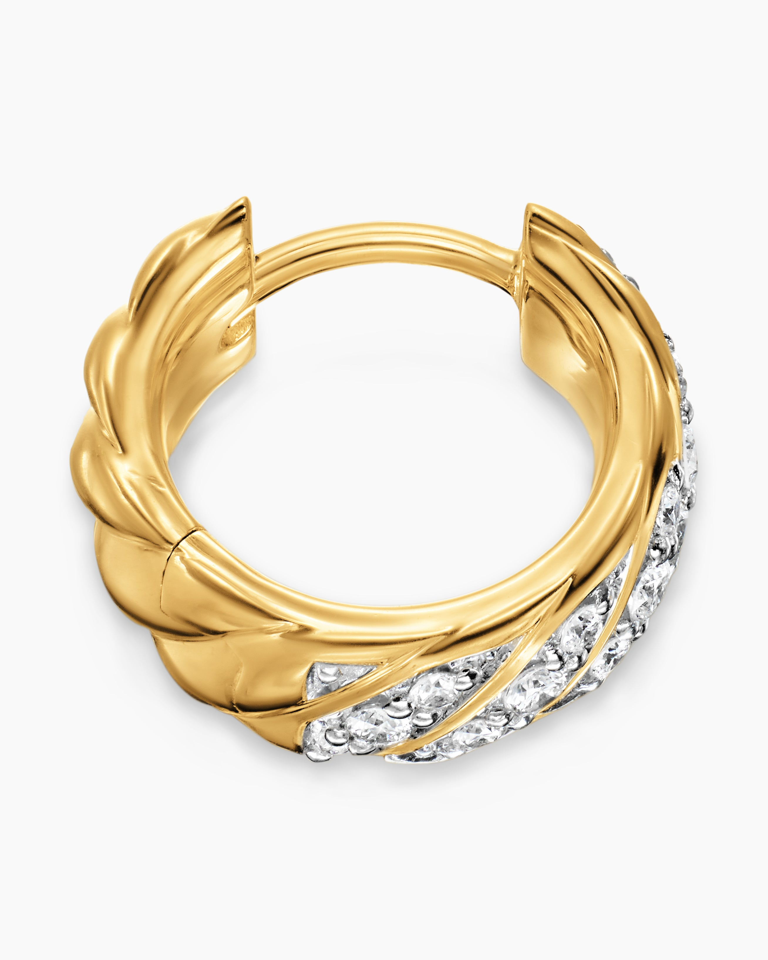 DAVID YURMAN SCULPTED CABLE HOOP EARRING 18K YELLOW GOLD WITH DIAMONDS, 12.8MM