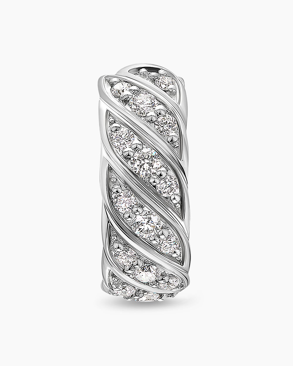 DAVID YURMAN SCULPTED CABLE HOOP EARRING 18K WHITE GOLD WITH DIAMONDS, 12.8MM