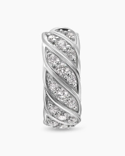DAVID YURMAN SCULPTED CABLE HOOP EARRING 18K WHITE GOLD WITH DIAMONDS, 12.8MM