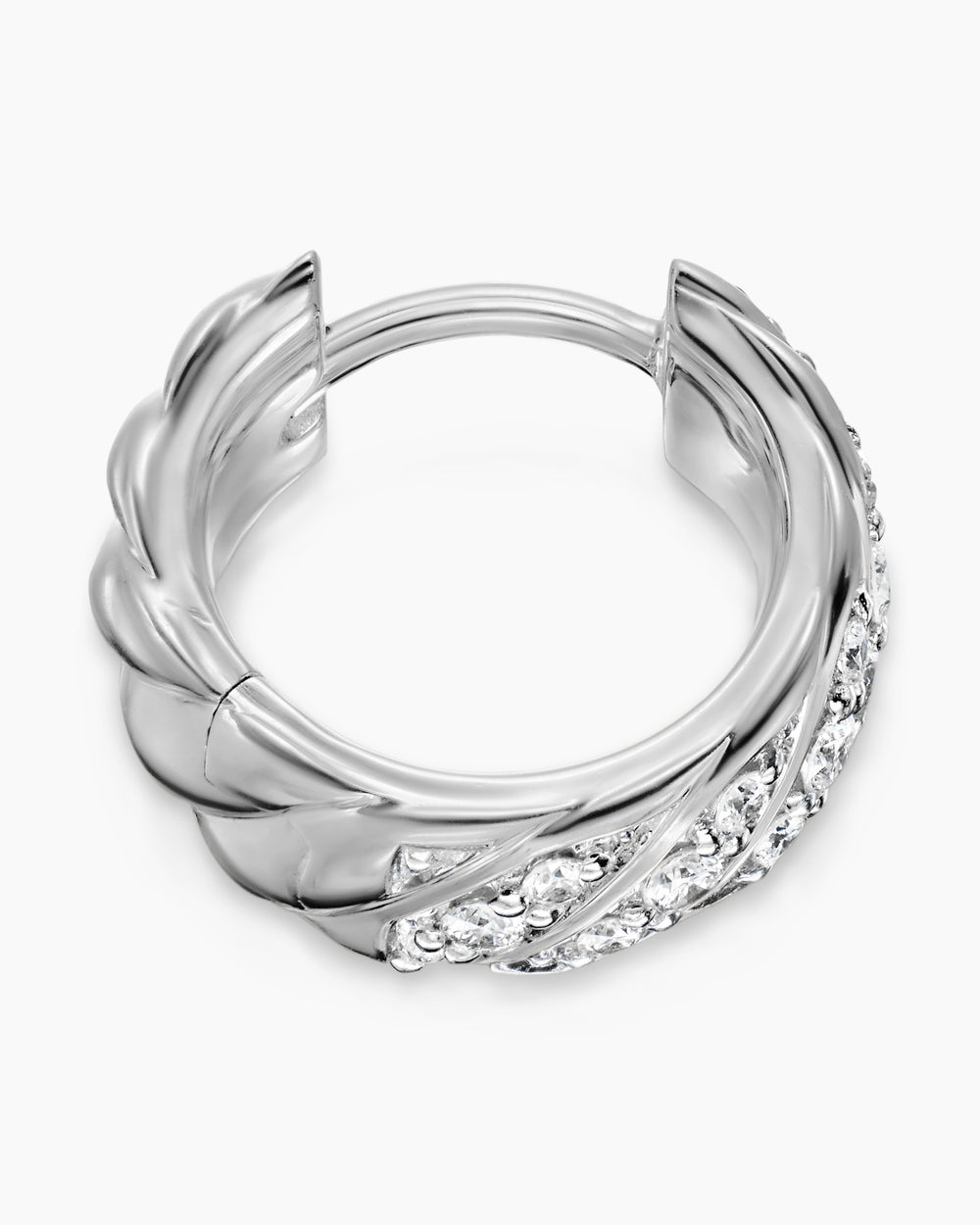 DAVID YURMAN SCULPTED CABLE HOOP EARRING 18K WHITE GOLD WITH DIAMONDS, 12.8MM