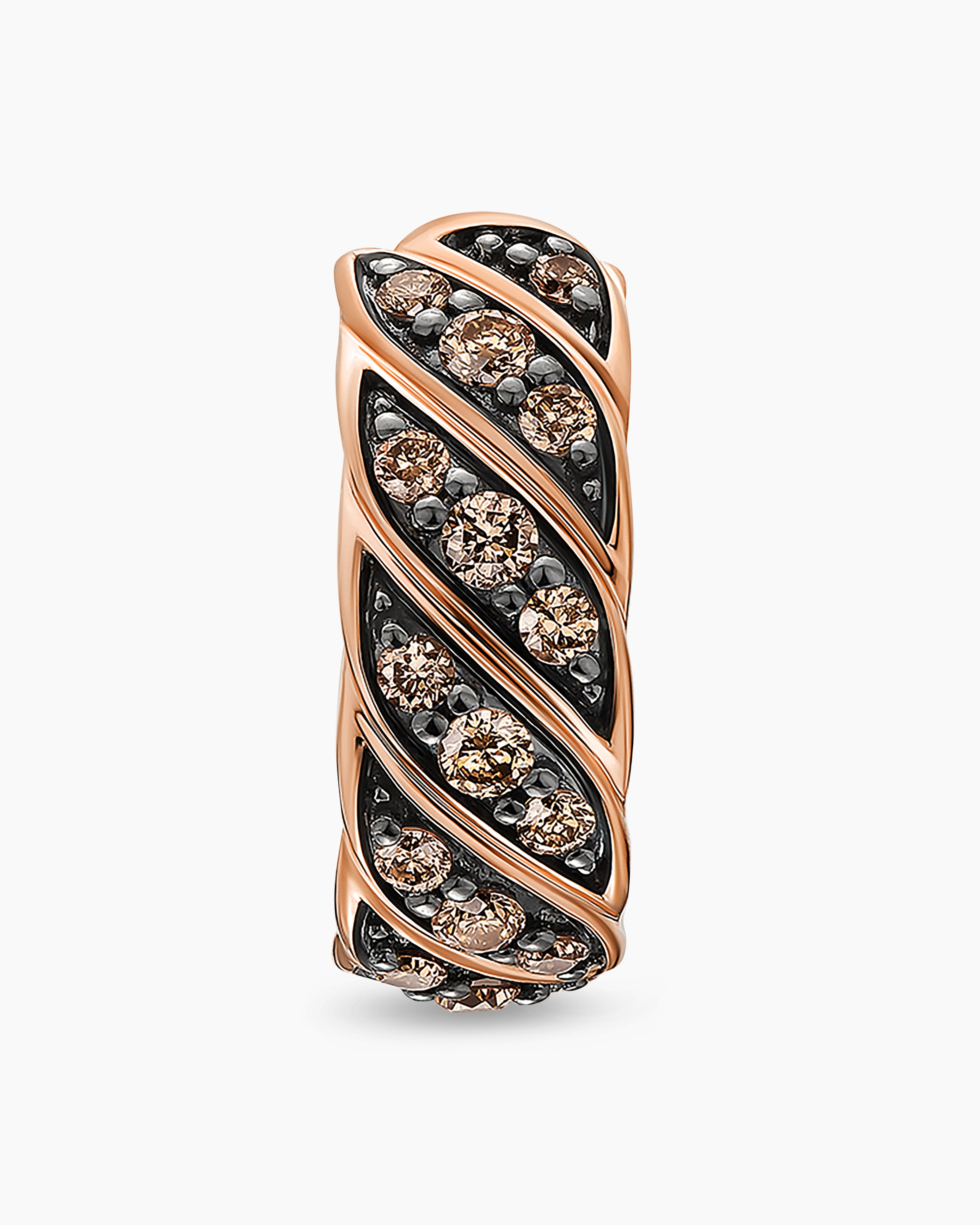 DAVID YURMAN SCULPTED CABLE HOOP EARRING 18K ROSE GOLD WITH COGNAC DIAMONDS, 12.8MM