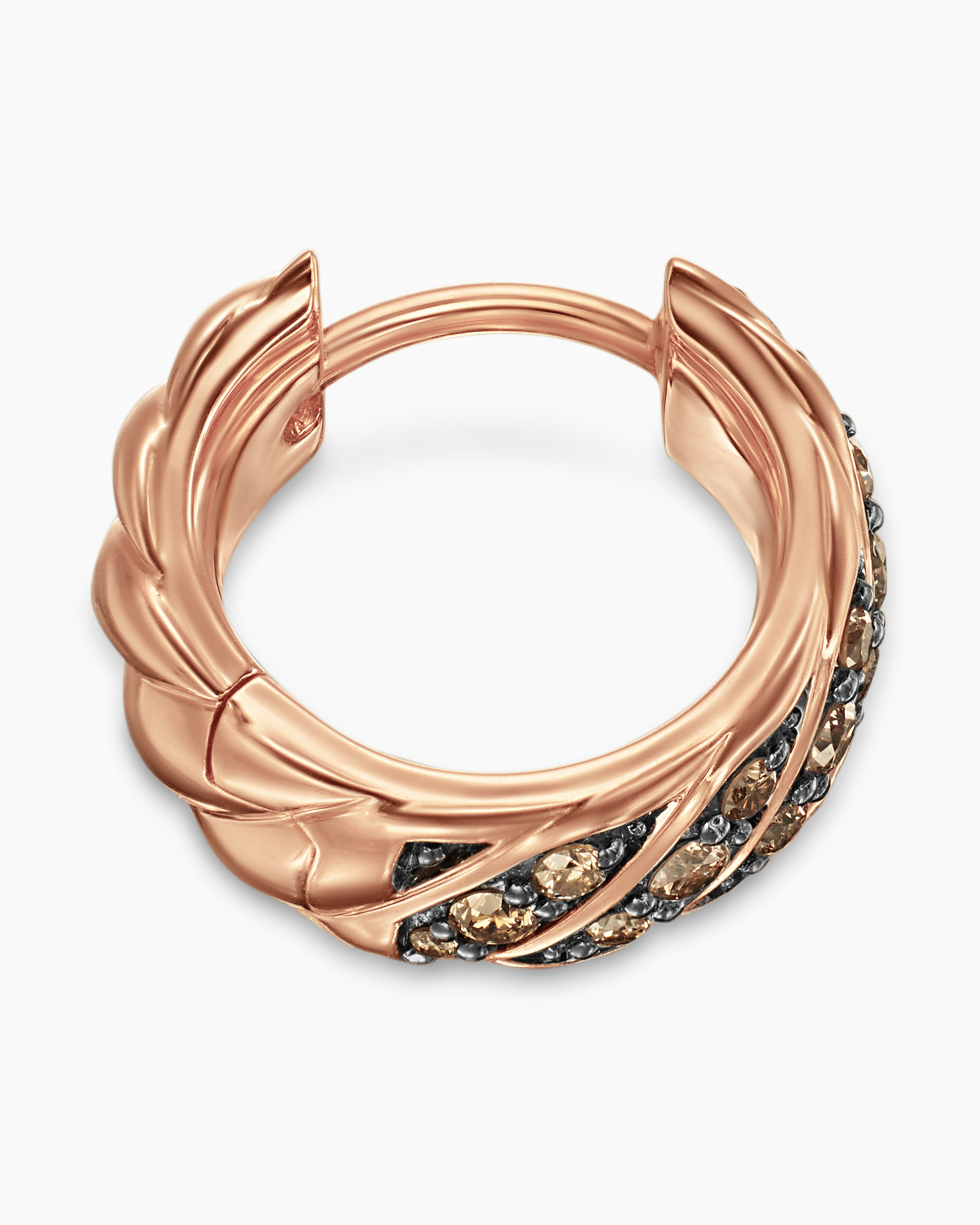 DAVID YURMAN SCULPTED CABLE HOOP EARRING 18K ROSE GOLD WITH COGNAC DIAMONDS, 12.8MM