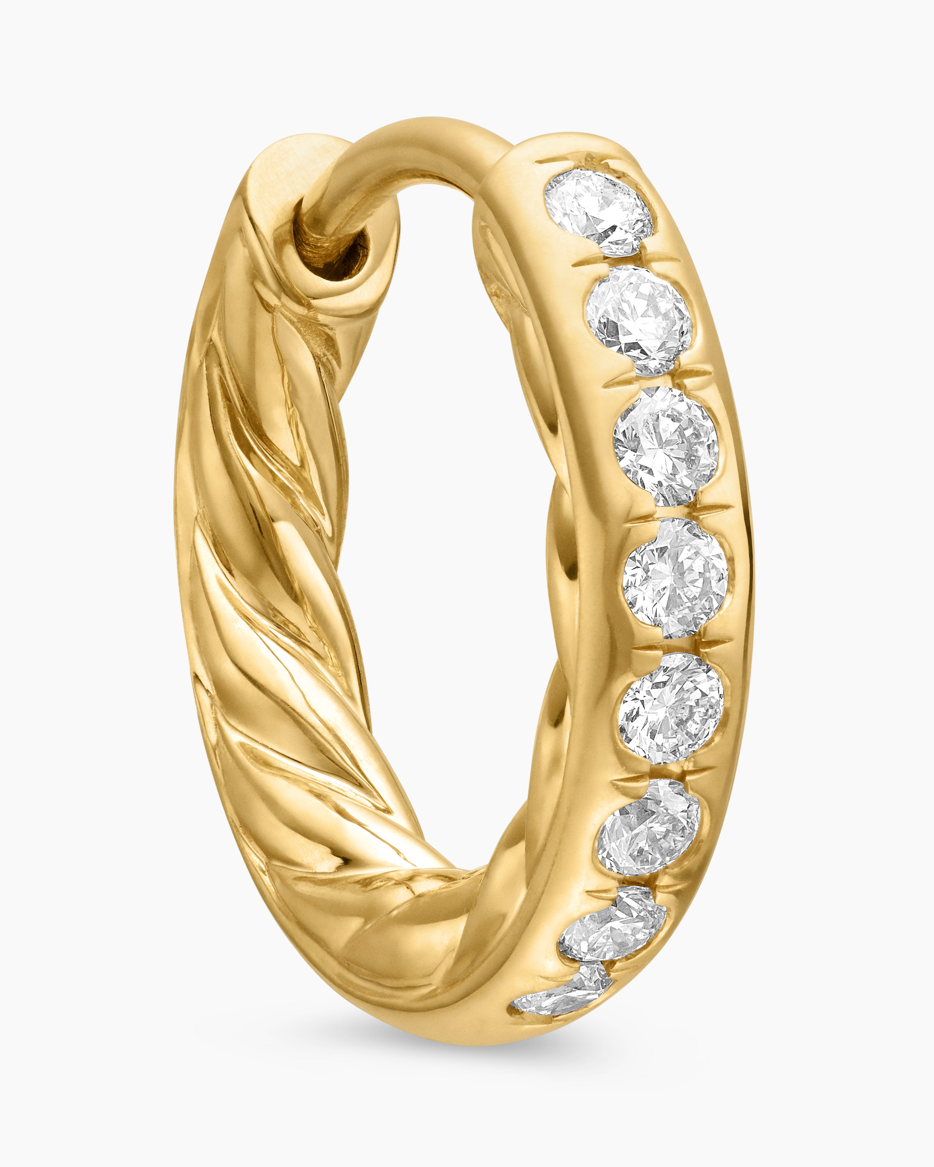 DAVID YURMAN PAVé HUGGIE HOOP EARRINGS 18K YELLOW GOLD WITH DIAMONDS, 13MM