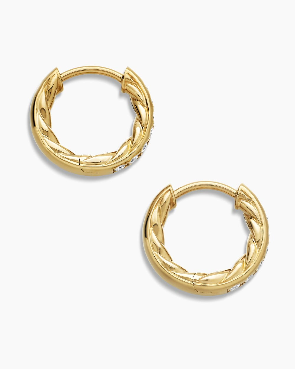 DAVID YURMAN PAVé HUGGIE HOOP EARRINGS 18K YELLOW GOLD WITH DIAMONDS, 13MM