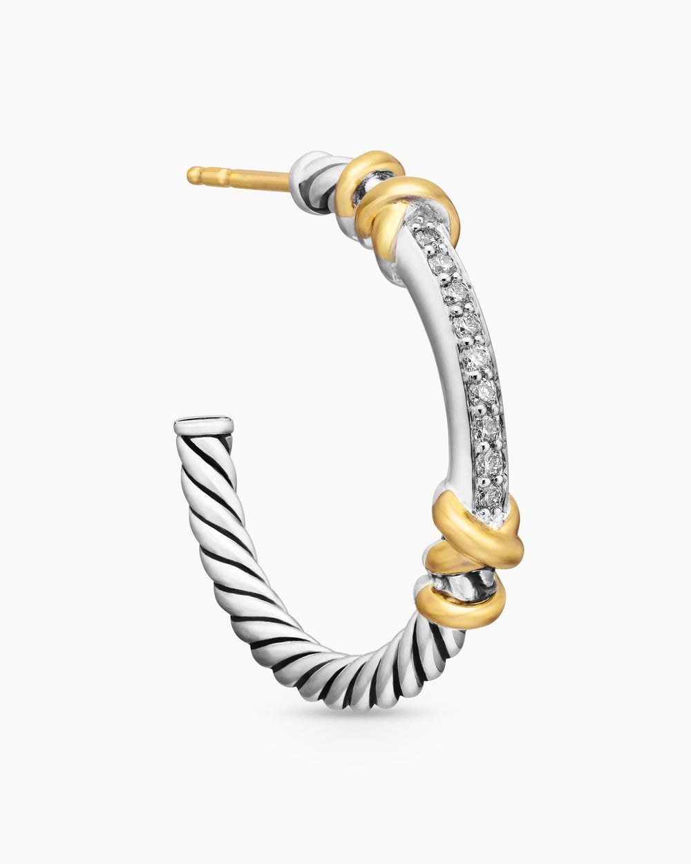 DAVID YURMAN PETITE HELENA WRAP HOOP EARRINGS STERLING SILVER WITH 18K YELLOW GOLD AND DIAMONDS, 1IN