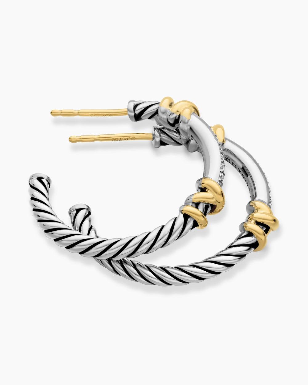 DAVID YURMAN PETITE HELENA WRAP HOOP EARRINGS STERLING SILVER WITH 18K YELLOW GOLD AND DIAMONDS, 1IN