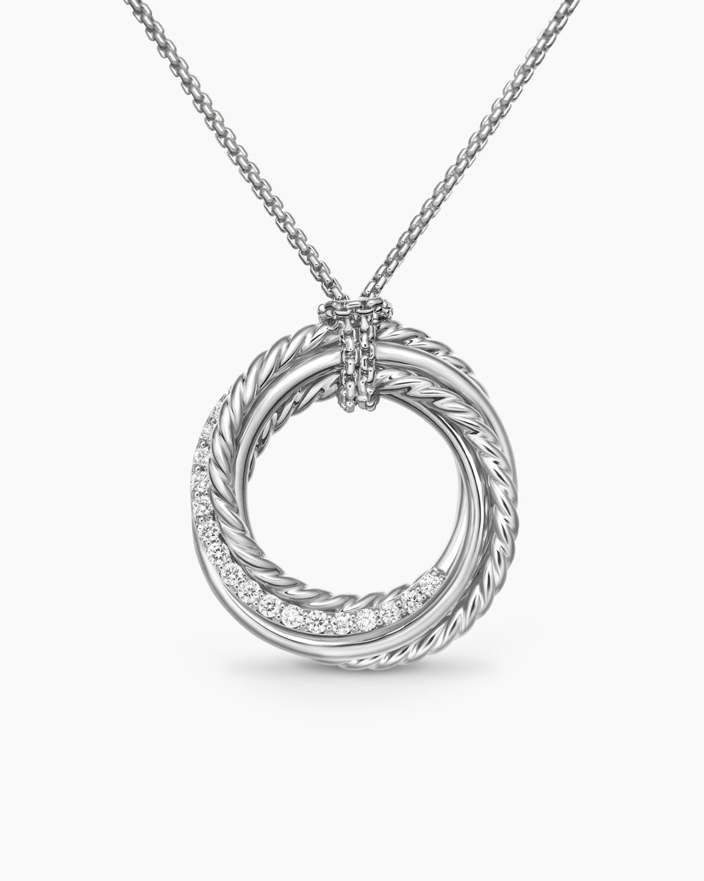 DAVID YURMAN CROSSOVER PENDANT NECKLACE STERLING SILVER WITH DIAMONDS, 21MM