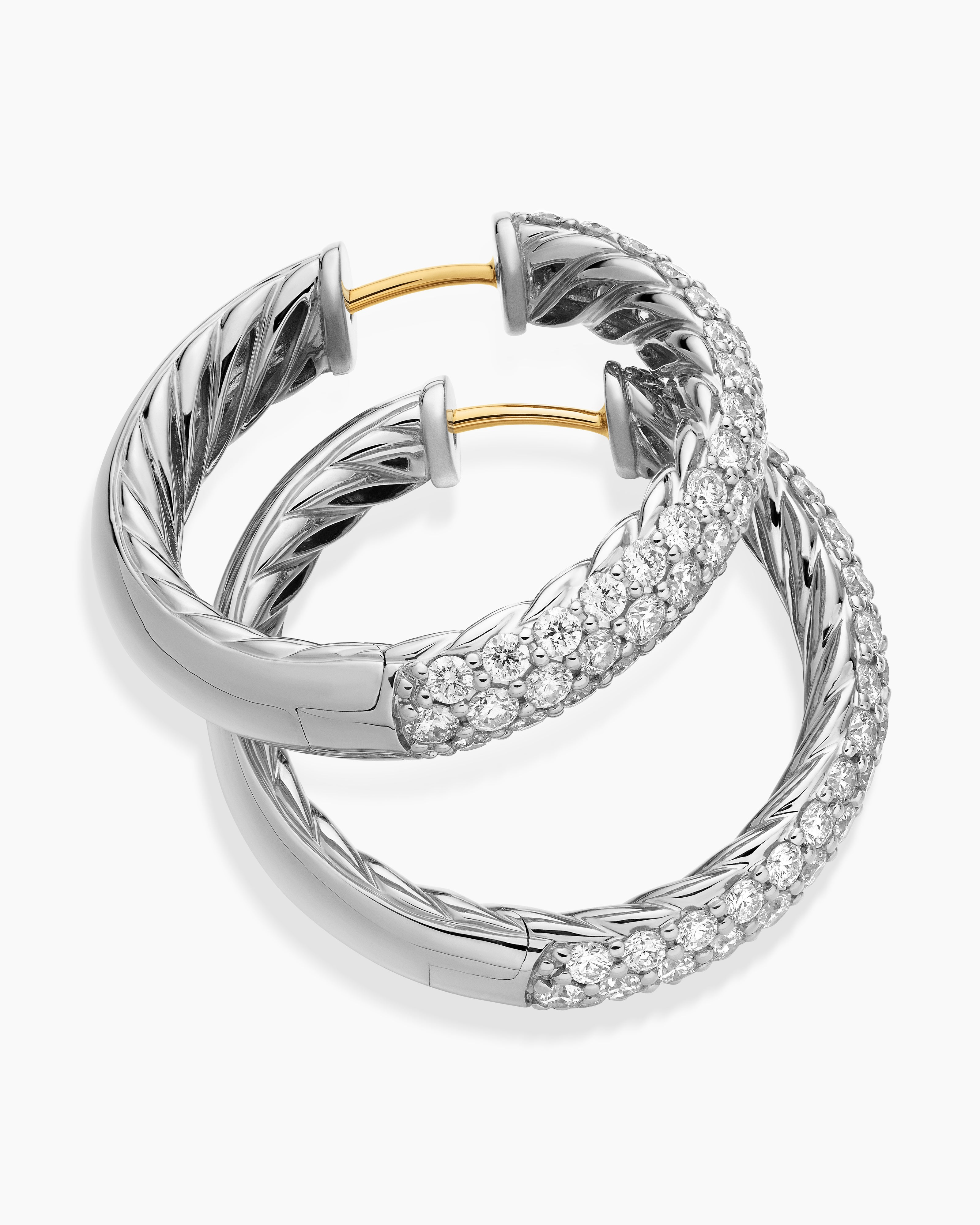 DAVID YURMAN DY MERCER® HOOP EARRINGS STERLING SILVER WITH DIAMONDS, 25.4MM