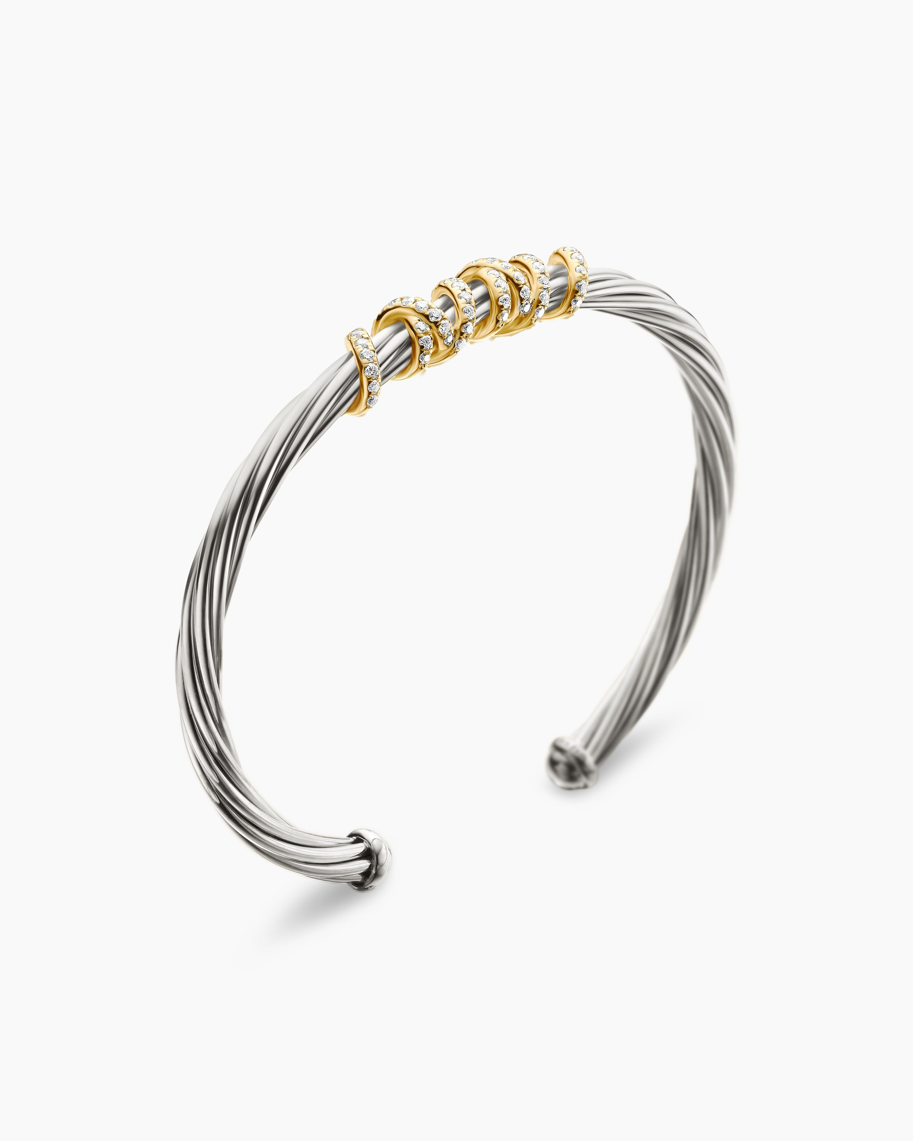 DAVID YURMAN HELENA CENTER STATION BRACELET STERLING SILVER WITH 18K YELLOW GOLD AND DIAMONDS, 4MM