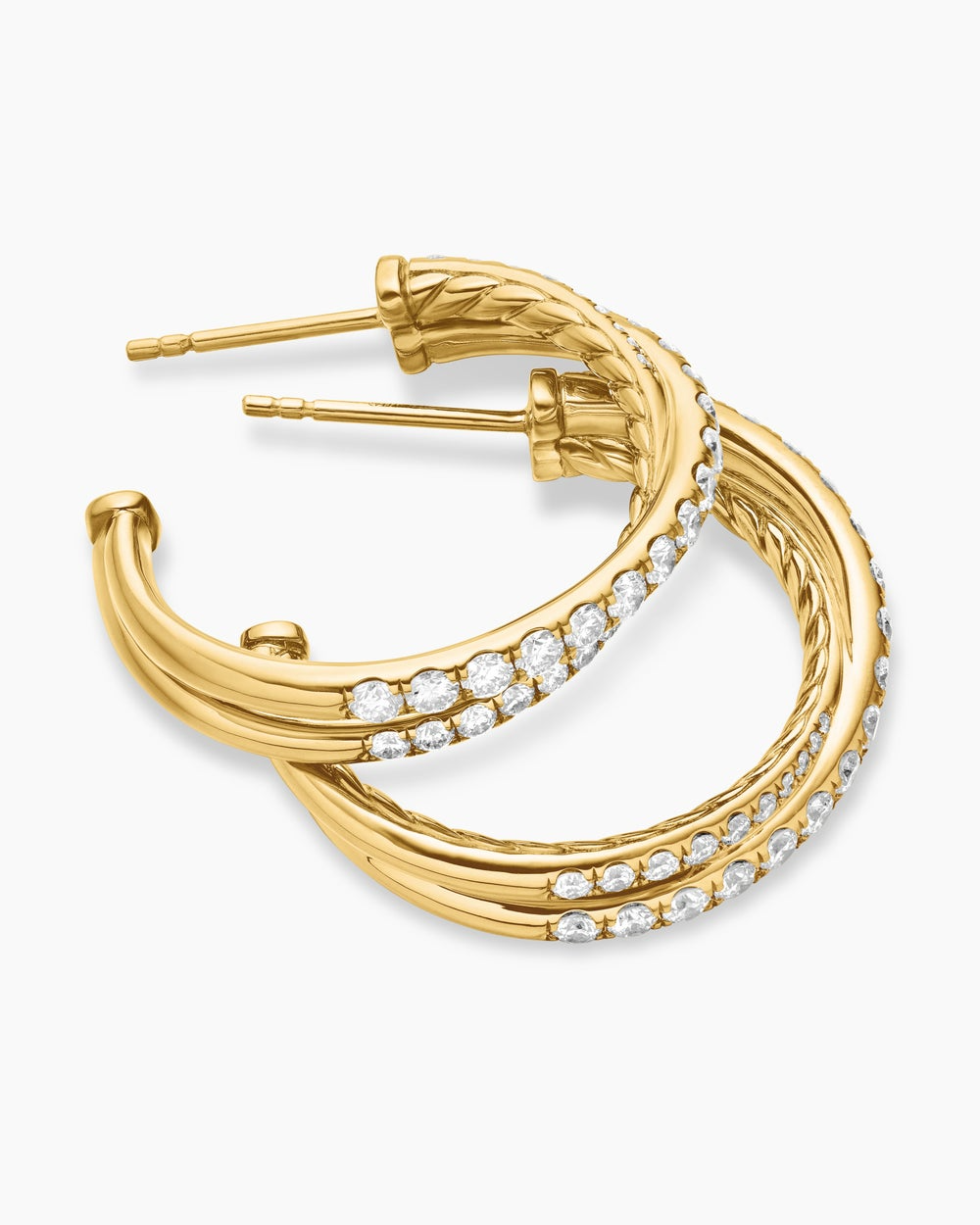 DAVID YURMAN PAVé CROSSOVER HOOP EARRINGS 18K YELLOW GOLD WITH DIAMONDS, 24MM