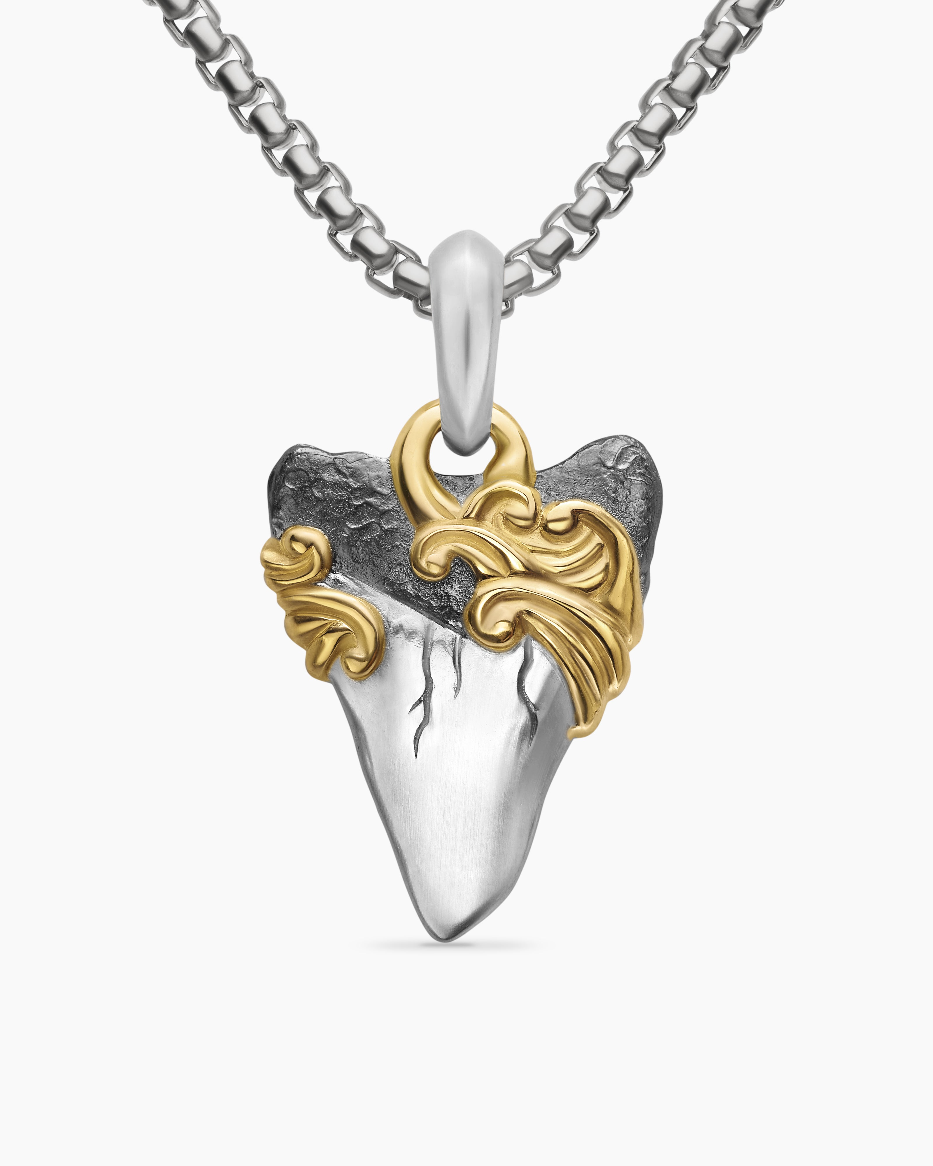 DAVID YURMAN WAVES SHARK TOOTH AMULET STERLING SILVER WITH 18K YELLOW GOLD, 25MM
