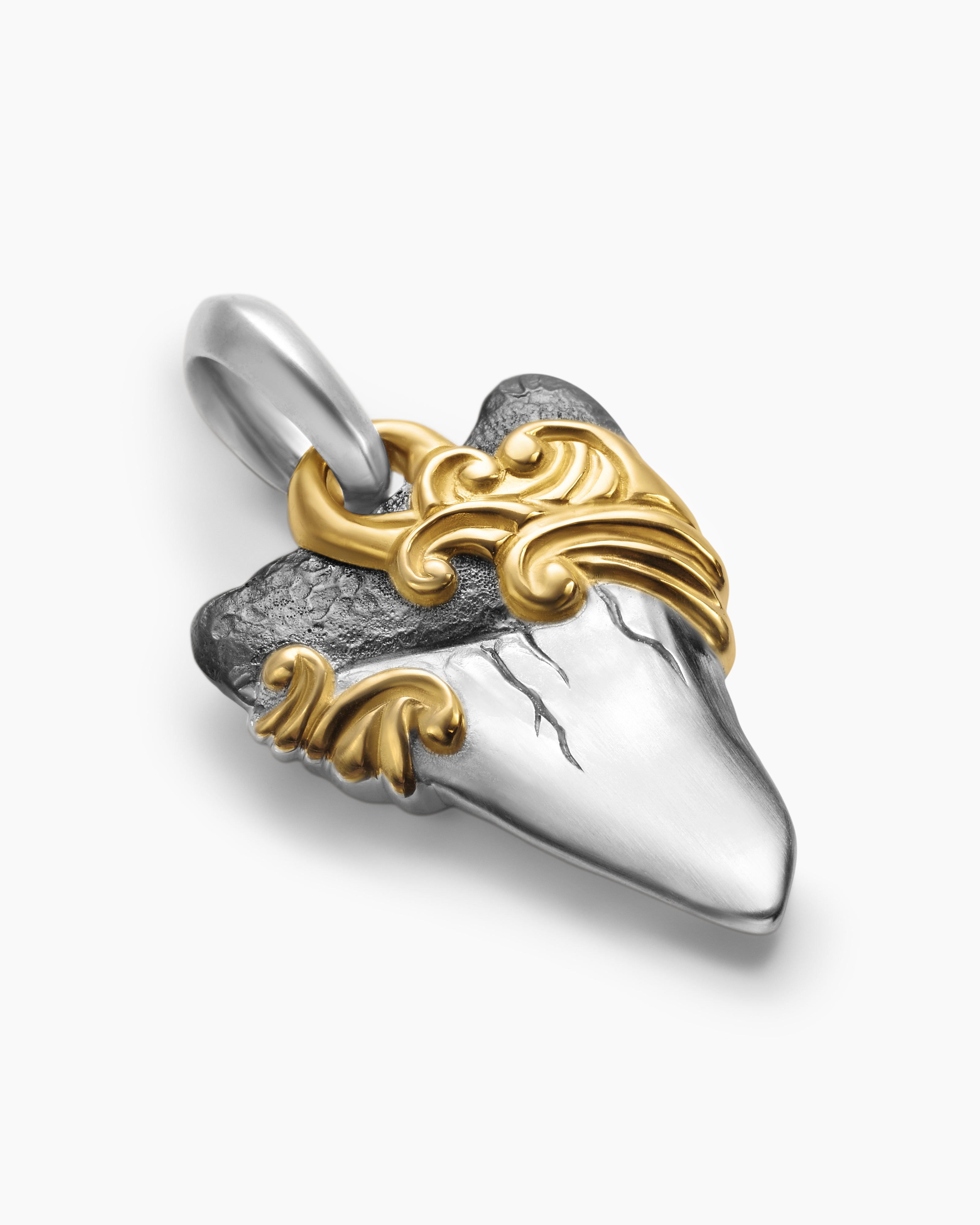 DAVID YURMAN WAVES SHARK TOOTH AMULET STERLING SILVER WITH 18K YELLOW GOLD, 25MM