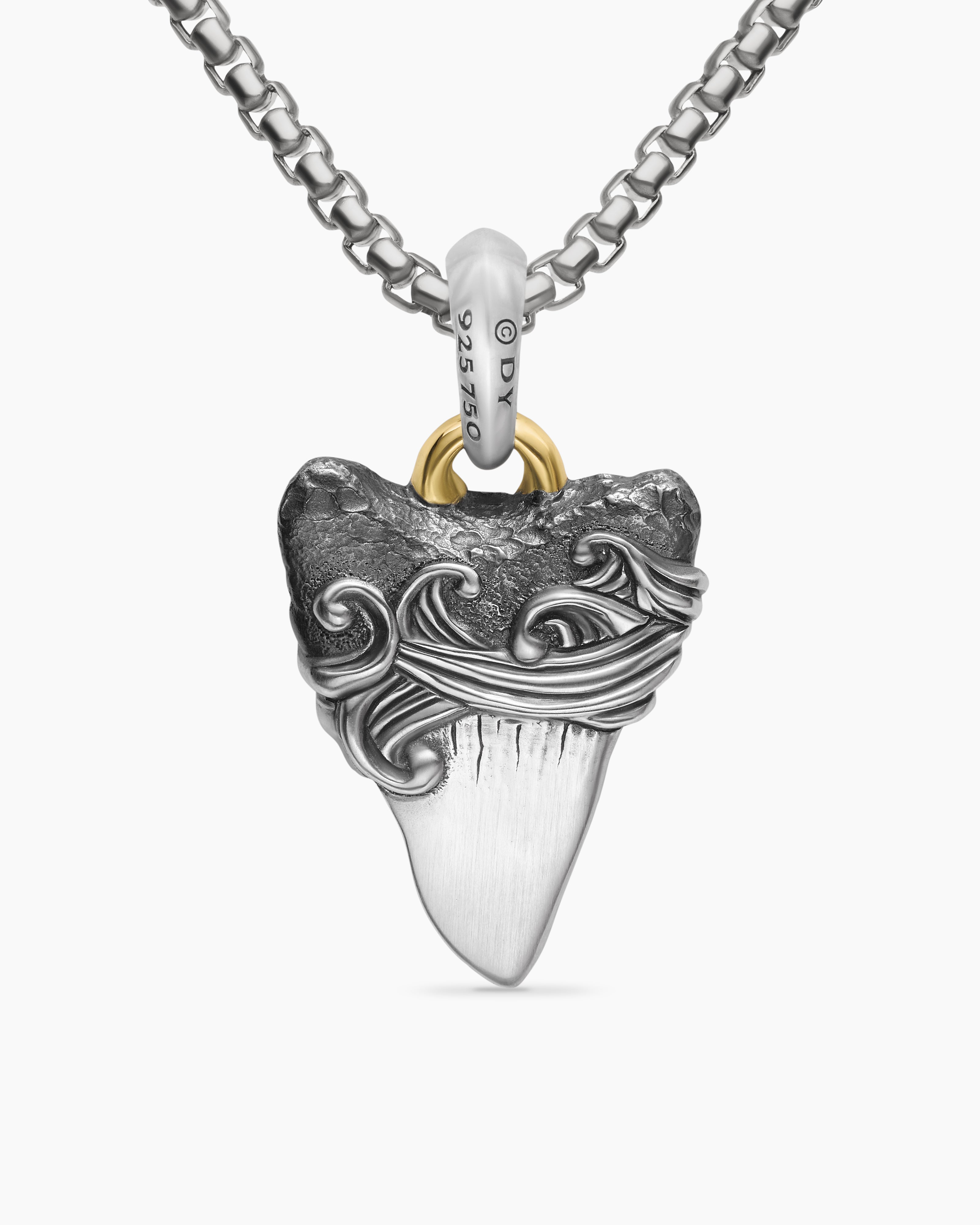 DAVID YURMAN WAVES SHARK TOOTH AMULET STERLING SILVER WITH 18K YELLOW GOLD, 25MM