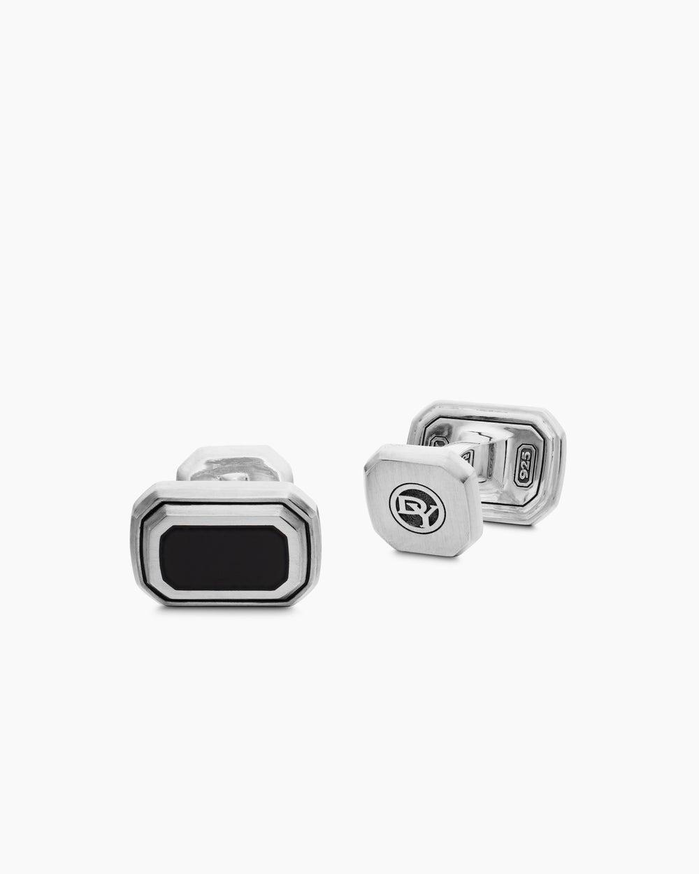 DAVID YURMAN FACETED CUFFLINKS STERLING SILVER WITH BLACK ONYX, 17MM