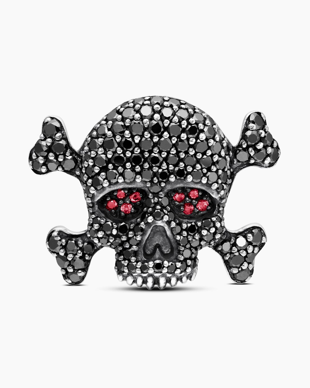 DAVID YURMAN MEMENTO MORI SKULL CUFFLINKS STERLING SILVER WITH BLACK DIAMONDS AND RUBIES, 24MM