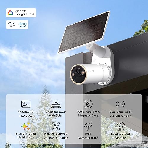 TAPO MAGCAM 4K SOLAR WIRELESS OUTDOOR CAMERA, BATTERY-POWERED, PERSON DETECTION, NIGHT VISION, ALEXA