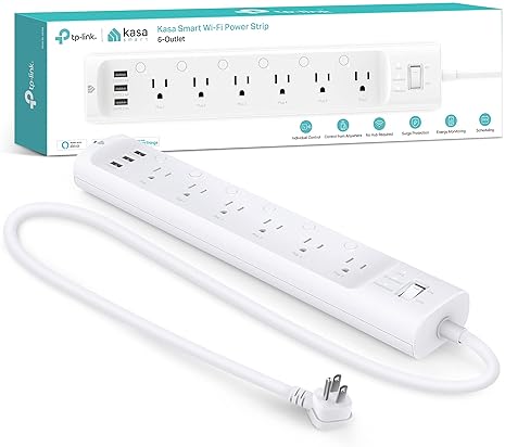 KASA HS300 SMART POWER STRIP SURGE PROTECTOR, 6 SMART OUTLETS 3 USB, ALEXA GOOGLE, NO HUB