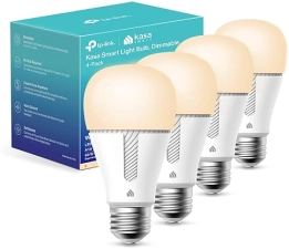 KASA SMART LED BULBS A19, 9W, 800 LUMENS, SOFT WHITE 2700K, DIMMABLE, ALEXA GOOGLE, 4-PACK