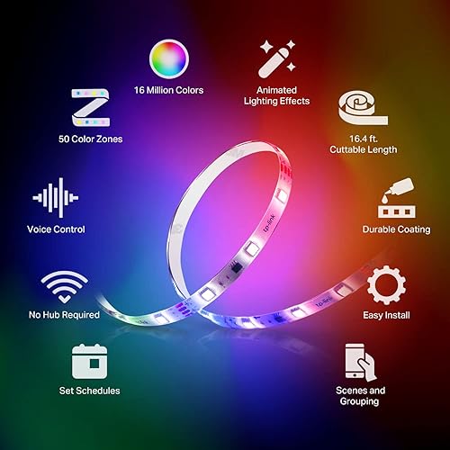 KASA SMART LED LIGHT STRIP 16.4FT RGBIC, 50 ZONES, WI-FI, ALEXA GOOGLE HOME, 16M COLORS