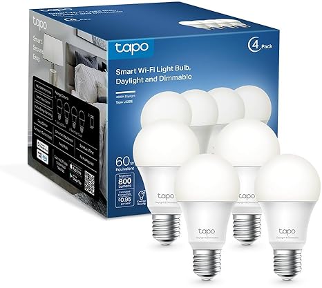 TAPO TP-LINK SMART LED BULBS A60 E27, DIMMABLE DAYLIGHT, ALEXA GOOGLE, 4-PACK, NO HUB